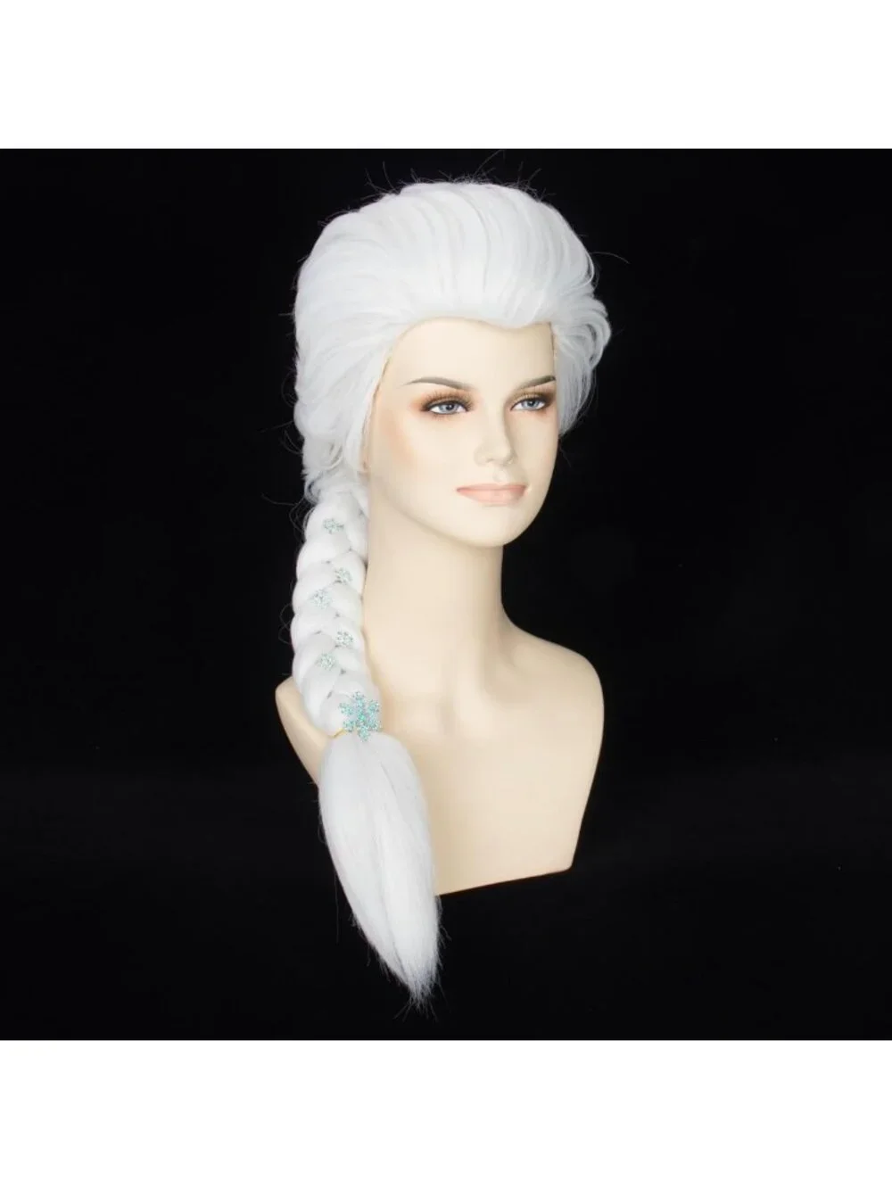Long Straight White Braided Wig with Snowflake Hairpin - Princess Halloween